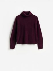 Wełniany sweter - ciemnofioletowy. Fioletowe swetry damskie Reserved, l, bez wzorów, z wełny, bez kołnierzyka, bez ramiączek, bez kaptura. Za 199.99 zł.