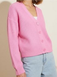 Kardigan basic - różowy. Czerwone kardigany damskie Sinsay, l, bez wzorów. Za 39.99 zł.