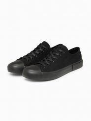 Niskie monochromatyczne męskie trampki - czarne V5 - Rozmiar: 40. Czarne trampki męskie Ombre Clothing, bez wzorów, z bawełny, bez zapięcia. Za 219.99 zł.