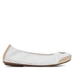 Baleriny Rieker. Białe baleriny damskie Rieker, bez wzorów, bez obcasa. Za 259.99 zł.