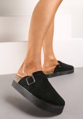 Czarne Klapki Mule w Stylu Chodaków na Grubej Podeszwie z Korka Correlia. Czarne klapki damskie Renee, bez wzorów, bez obcasa, na płaskiej podeszwie. Za 39.99 zł.