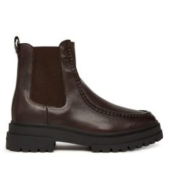 Sztyblety Tommy Hilfiger. Brązowe botki męskie Tommy Hilfiger, bez wzorów, casualowe, bez zapięcia. Za 799.99 zł.