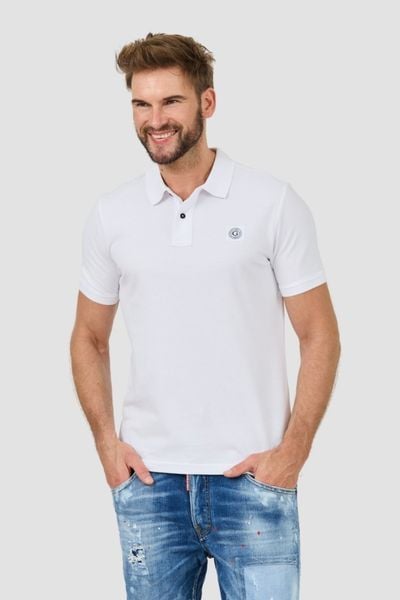 GUESS Białe męskie polo Washed, Rozmiar L. Białe koszulki polo męskie Guess, l, z aplikacjami, bez ramiączek. W wyprzedaży za 149.99 zł.