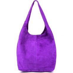 Worek A4 skórzany fioletowy U35. Fioletowe torebki do ręki damskie bez wzorów, z materiału, duże, bez dodatków. Za 159.99 zł.