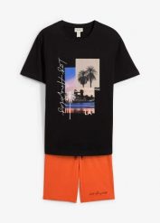 T-shirt + bermudy dresowe (2 części). Białe t-shirty męskie bonprix, m, bez wzorów, z dresówki, sportowe, bez kołnierzyka. Za 112.99 zł.