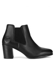 Rieker Botki 50194-00 Czarny. Czarne botki damskie Rieker, ze skóry, bez obcasa, na słupku, bez zapięcia. Za 299.99 zł.