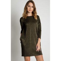 Złota sukienka z kieszeniami z boku BIALCON. Żółte sukienki damskie marki BIALCON, eleganckie. W wyprzedaży za 63.00 zł.