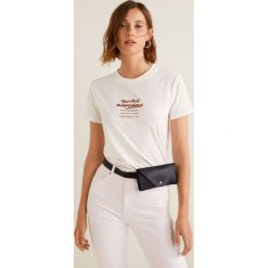 Mango - Top Wakeup. Szare topy damskie Mango, z nadrukiem, z bawełny, z okrągłym kołnierzem, z krótkim rękawem. Za 59.90 zł.