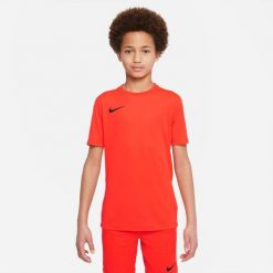 Koszulka treningowa chłopięca Nike JR Dry Park Vii. Czerwone t-shirty dla chłopców Nike, bez wzorów, z materiału, bez ramiączek. Za 81.40 zł.