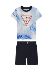 Guess Komplet t-shirt i szorty sportowe N6GG00 K8HM4 Granatowy Regular Fit. Niebieskie szorty dla chłopców Guess, z aplikacjami, z bawełny, bez ramiączek. Za 189.99 zł.