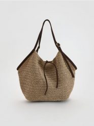 Pleciona torebka handmade - ciemnobrązowy. Brązowe torebki do ręki damskie Reserved, bez wzorów, ze skóry, bez dodatków. Za 179.99 zł.