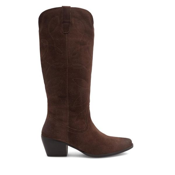 Kozaki Lasocki. Brązowe kozaki damskie Lasocki, bez obcasa, na słupku. Za 369.99 zł.