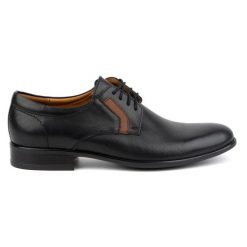 Kampol Buty męskie wizytowe skórzane 319KAM czarne sznurowane. Czarne eleganckie półbuty z materiału, biznesowe, bez zapięcia. Za 362.62 zł.