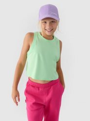 4F Crop top oversize dziewczęcy - zielony 122 (6-7 lat). Zielone t-shirty i topy dla dziewczynek 4f, bez wzorów, z bawełny, bez ramiączek. W wyprzedaży za 9.99 zł.