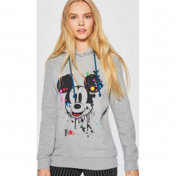 Bluza z kapturem MICKEY MOUSE - Jasny szary. Szare bluzy damskie Cropp, z motywem z bajki. Za 99.99 zł.