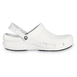Japonki Crocs Bistro, Dla obu płci. Białe klapki damskie Crocs, bez wzorów, z materiału, bez obcasa. Za 139.00 zł.
