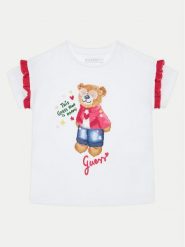 Guess T-Shirt K5RI12 K6YW4 Biały Regular Fit. Białe jeansy dla dziewczynek Guess, z aplikacjami, z bawełny, bez ramiączek. Za 69.99 zł.
