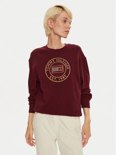 Tommy Hilfiger Bluza Nautical WW0WW42891 Bordowy Regular Fit. Czerwone bluzy damskie Tommy Hilfiger, s, bez wzorów, z bawełny, bez kaptura. Za 399.99 zł.