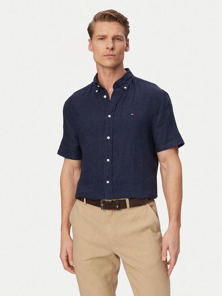 Tommy Hilfiger Koszula MW0MW41531 Granatowy Regular Fit. Niebieskie koszule męskie Tommy Hilfiger, m, bez wzorów, ze lnu, bez kołnierzyka, bez ramiączek. Za 306.99 zł.