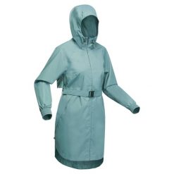 Kurtka turystyczna damska długa Quechua Raincut wodoodporna. Zielone kurtki damskie QUECHUA, m, bez wzorów, bez kaptura. Za 129.99 zł.