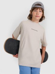 4F T-shirt oversize z nadrukiem chłopięcy - szary 164 (13-14 lat). Szare t-shirty dla chłopców 4f, bez wzorów, z bawełny, bez ramiączek. W wyprzedaży za 29.99 zł.