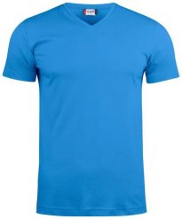 Clique Basic-T V-neck — T-shirt V‑neck, dopasowany krój. Niebieskie t-shirty męskie CLIQUE, m, bez wzorów, z bawełny, bez kołnierzyka. Za 83.11 zł.