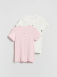 Bawełniany t-shirt z haftem 2 pack - pastelowy róż. Czerwone t-shirty damskie Reserved, l, bez wzorów, z bawełny, bez kołnierzyka. Za 89.99 zł.