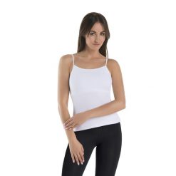 Koszulka na ramiączkach biustonosz Teyli Cami. Białe koszulki sportowe damskie Teyli, l, bez wzorów, z bawełny, bez kołnierzyka, bez ramiączek, na fitness i siłownię. Za 99.95 zł.