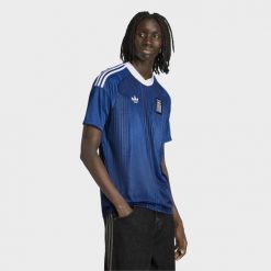 Koszulka wyjazdowa Grecja 26. Niebieskie koszulki sportowe męskie Adidas, l, bez wzorów, z dzianiny, bez kołnierzyka, bez ramiączek, do piłki nożnej, climacool (adidas). Za 439.00 zł.