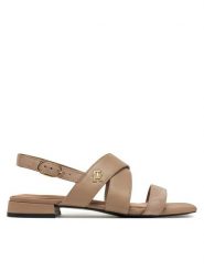 Tommy Hilfiger Sandały FW0FW08507 Beżowy. Brązowe sandały damskie Tommy Hilfiger, bez wzorów, ze skóry, bez obcasa, na płaskiej podeszwie, bez zapięcia. Za 349.99 zł.