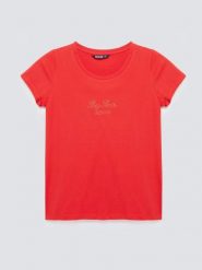 Koszulka damska z napisem z cyrkonii czerwona Malvina 603. Czerwone t-shirty damskie Big Star, l, bez wzorów, z bawełny, klasyczne, bez kołnierzyka. Za 89.99 zł.