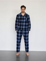 Dwuczęściowa piżama w kratę - niebieski. Niebieskie piżamy męskie Reserved, l, bez wzorów, z bawełny, bez ramiączek. W wyprzedaży za 119.99 zł.