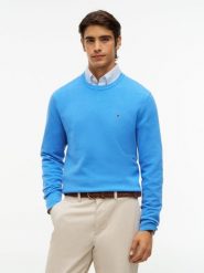 Tommy Hilfiger sweter Mężczyźni Bawełna niebieski, XL. Niebieskie swetry przez głowę męskie Tommy Hilfiger, m, bez wzorów, z bawełny, bez kołnierzyka. Za 409.95 zł.