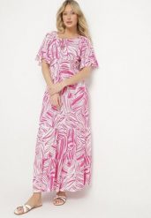 Różowa Bawełniana Sukienka Rozkloszowana w Liście Alaniva. Czerwone sukienki damskie Born2be, na co dzień, na lato, l, bez wzorów, z bawełny, eleganckie, bez kołnierzyka, bez ramiączek, maxi, rozkloszowane. Za 49.99 zł.