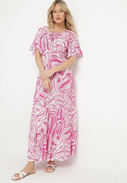 Różowa Bawełniana Sukienka Rozkloszowana w Liście Alaniva. Czerwone sukienki damskie Born2be, na co dzień, na lato, l, bez wzorów, z bawełny, eleganckie, bez kołnierzyka, bez ramiączek, maxi, rozkloszowane. Za 49.99 zł.