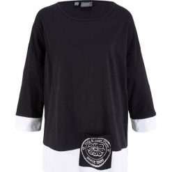 Szeroki shirt bawełniany z rękawami 3/4, z przędzy mieszankowej bonprix czarno-biały. Czarne bluzki damskie bonprix, bez wzorów, z bawełny, bez kołnierzyka. Za 32.99 zł.