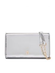 Tommy Hilfiger Torebka Icon Flap W/Chain Met AW0AW17959 Srebrny. Szare torebki do ręki damskie Tommy Hilfiger, bez wzorów, ze skóry, wizytowe, bez dodatków. Za 339.99 zł.
