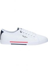 Trampki męskie sportowe Pepe Jeans BRADY MEN BASIC. Białe trampki męskie Pepe Jeans, bez wzorów, z gumy, biznesowe, bez zapięcia. Za 214.00 zł.