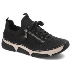 Czarne Półbuty Rieker Wygodne Wsuwane Obuwie Damskie. Czarne obuwie sportowe damskie Rieker, bez wzorów, z materiału, trekkingowe. Za 359.00 zł.