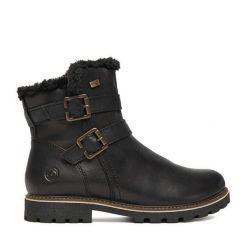 Botki Remonte. Czarne botki damskie Remonte, bez obcasa, na płaskiej podeszwie, bez zapięcia. Za 459.99 zł.