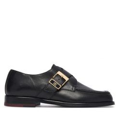 Półbuty Tommy Hilfiger. Czarne półbuty damskie Tommy Hilfiger, bez wzorów, bez obcasa, na płaskiej podeszwie, bez zapięcia. Za 649.99 zł.
