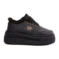 Sneakersy Buty Sportowe Damskie Ocieplane Na Masywnej Podeszwie Czarne Verissha. Czarne obuwie sportowe damskie bez wzorów, ze skóry. Za 205.59 zł.