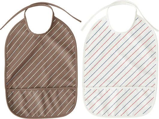 Śliniak z kieszonką Striped biały i brązowy 2 szt. Białe śliniaki dla dzieci OYOY, bez wzorów. Za 95.00 zł.