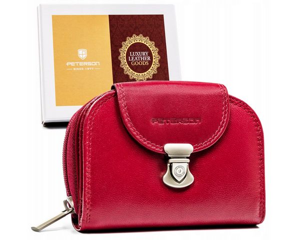 Portfel skórzany Peterson PTN RD-28-GCL czerwony. Czerwone portfele damskie Peterson, bez wzorów, ze skóry. Za 87.98 zł.