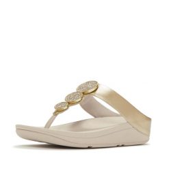 Sandały FITFLOP HALO BEAD CIRCLE Złoty. Żółte klapki damskie FIT FLOP, bez wzorów, z syntetyku, bez obcasa, bez zapięcia. Za 387.99 zł.