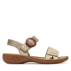 Sandały Rieker. Brązowe sandały damskie Rieker, bez wzorów, bez obcasa, na płaskiej podeszwie, bez zapięcia. Za 209.99 zł.