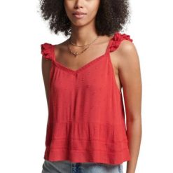 Koszulka turystyczna damska SuperDry Vintage Broderie. Czerwone koszulki sportowe damskie Superdry., m, bez wzorów, z wiskozy, bez kołnierzyka, bez ramiączek. Za 123.00 zł.