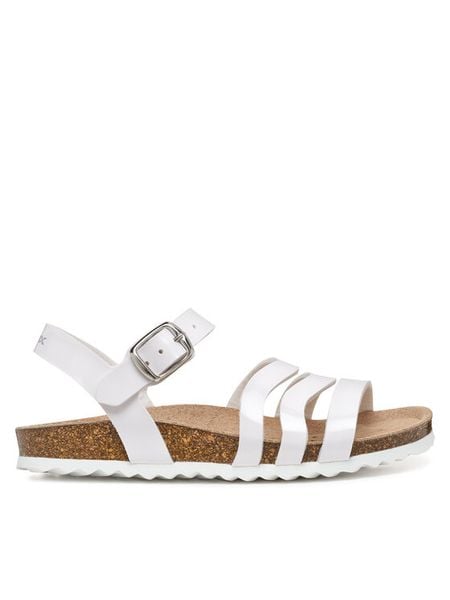 Geox Sandały J Adriel J558MF 000HH C1000 M Biały. Białe sandały dziewczęce Geox, ze skóry, bez zapięcia. Za 199.99 zł.