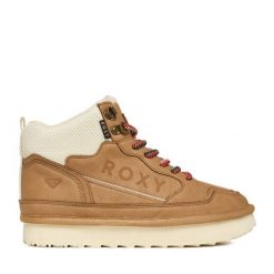Trzewiki Roxy. Brązowe botki damskie Roxy, bez obcasa, na płaskiej podeszwie, bez zapięcia. Za 249.99 zł.