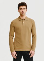 PAKO LORENTE – Oliwkowe polo longsleeve. Zielone bluzki z długim rękawem męskie Pako Lorente, m, bez wzorów, z bawełny, bez kołnierzyka. Za 69.99 zł.